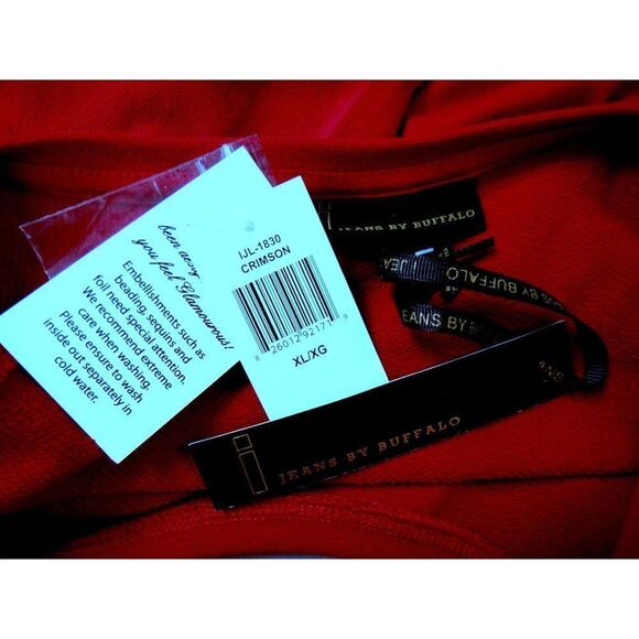 Jeans By Buffalo XL Embellished Beaded Shoulders Knit Top Crimson Cotton NEW - Picture 5 of 5